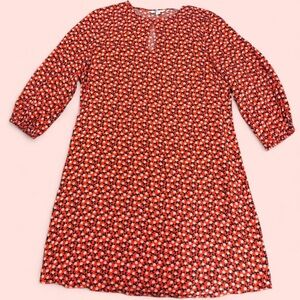 Boden Red & Navy Floral Print Shift Dress | Size 12